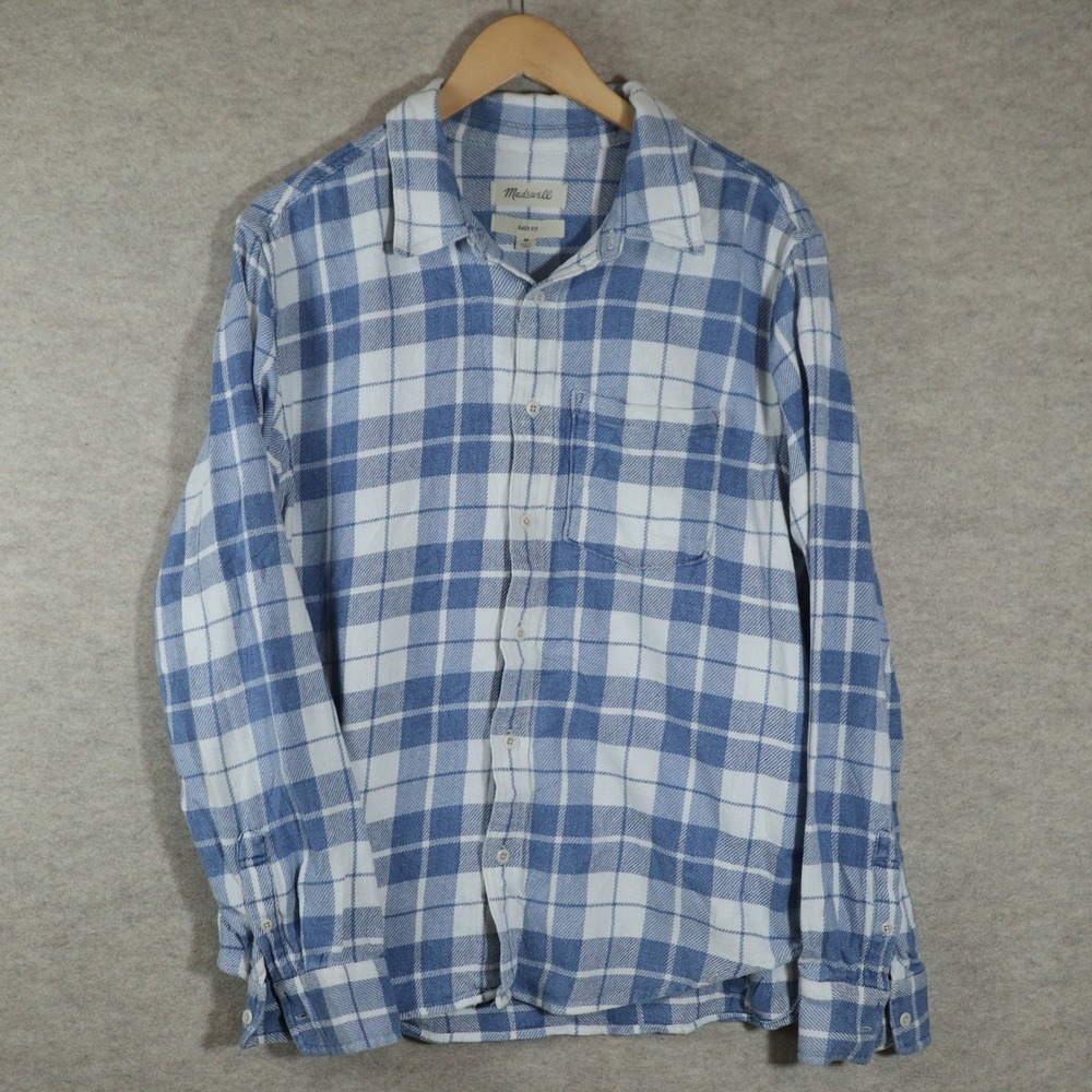 Madewell Shirt Medium Easy Fit Modern Blue White Plaid Flannel WY8621